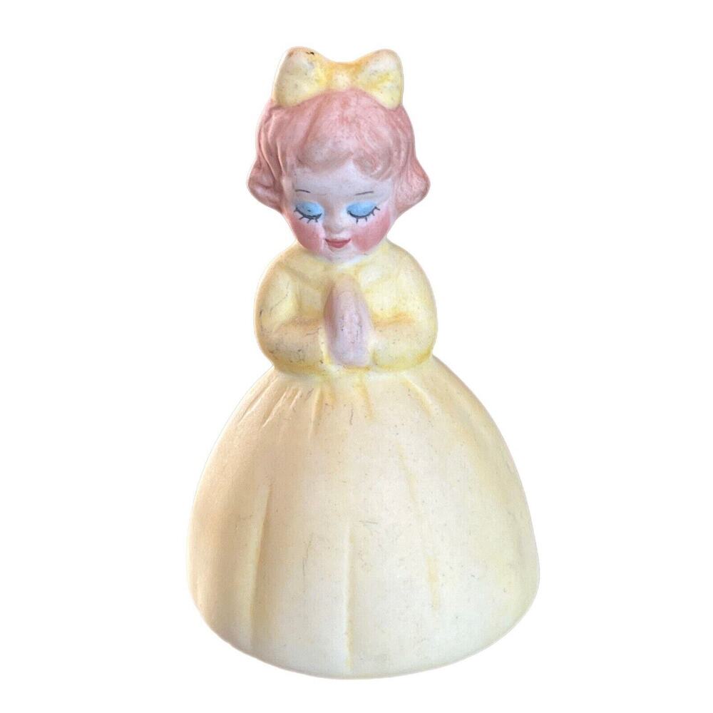 Vintage ‘79 Signed Hand Painted Little Blonde Girl Yellow Dress Dinner Bell EUC
